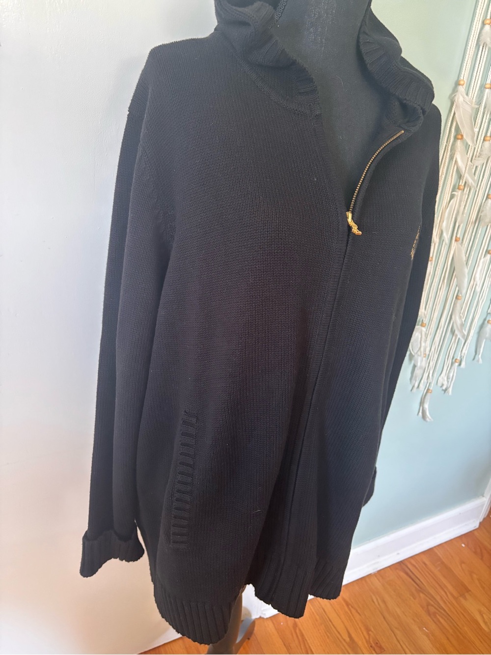 Lauren by Ralph Lauren Black Zip up Hoodie Sweater with Gold Crest 1X - Picture 5 of 10